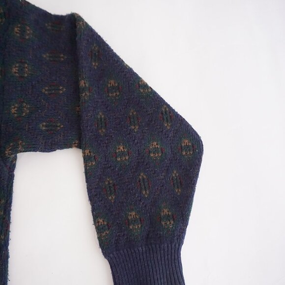 VTG Claybrooke Navy Wool Blend Patterned Knit Retro Eclectic Grandpa Cardigan XL - Picture 4 of 9